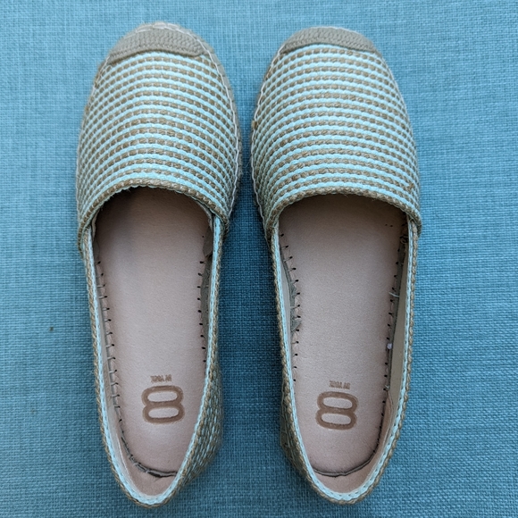 NWOT Size EU 37, 8 By Yoox Tan & Aqua Striped Espadrilles - Picture 2 of 9